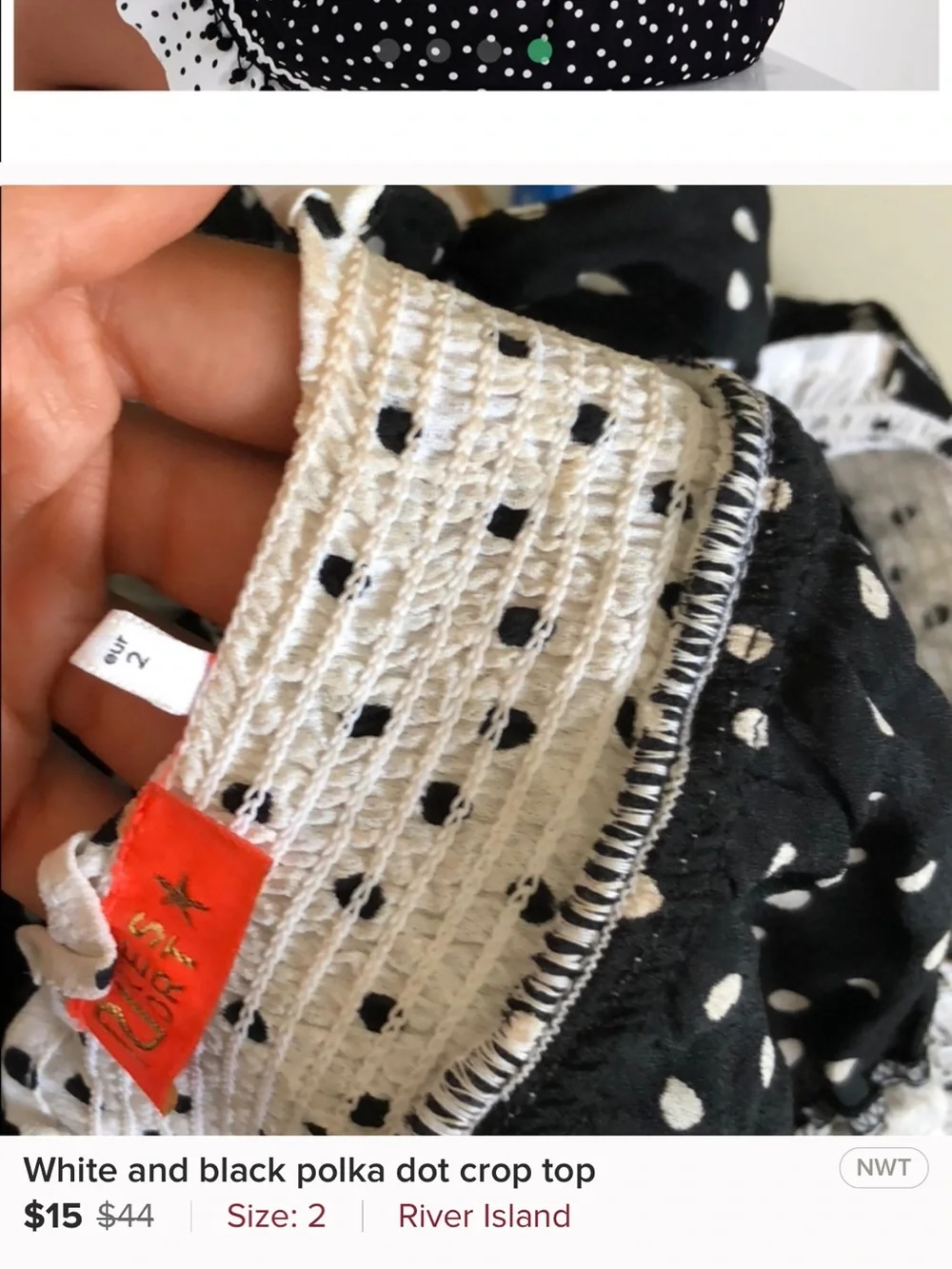 River Island Black and White Polka Dot Crop Top - Picture 3 of 5
